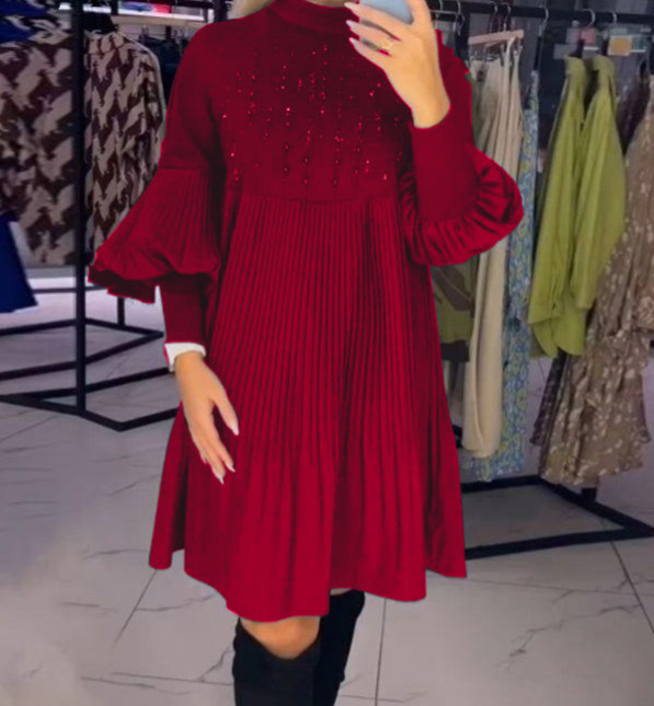 Dames Plus Size Lantaarn Mouw Opstaande Kraag Jurk