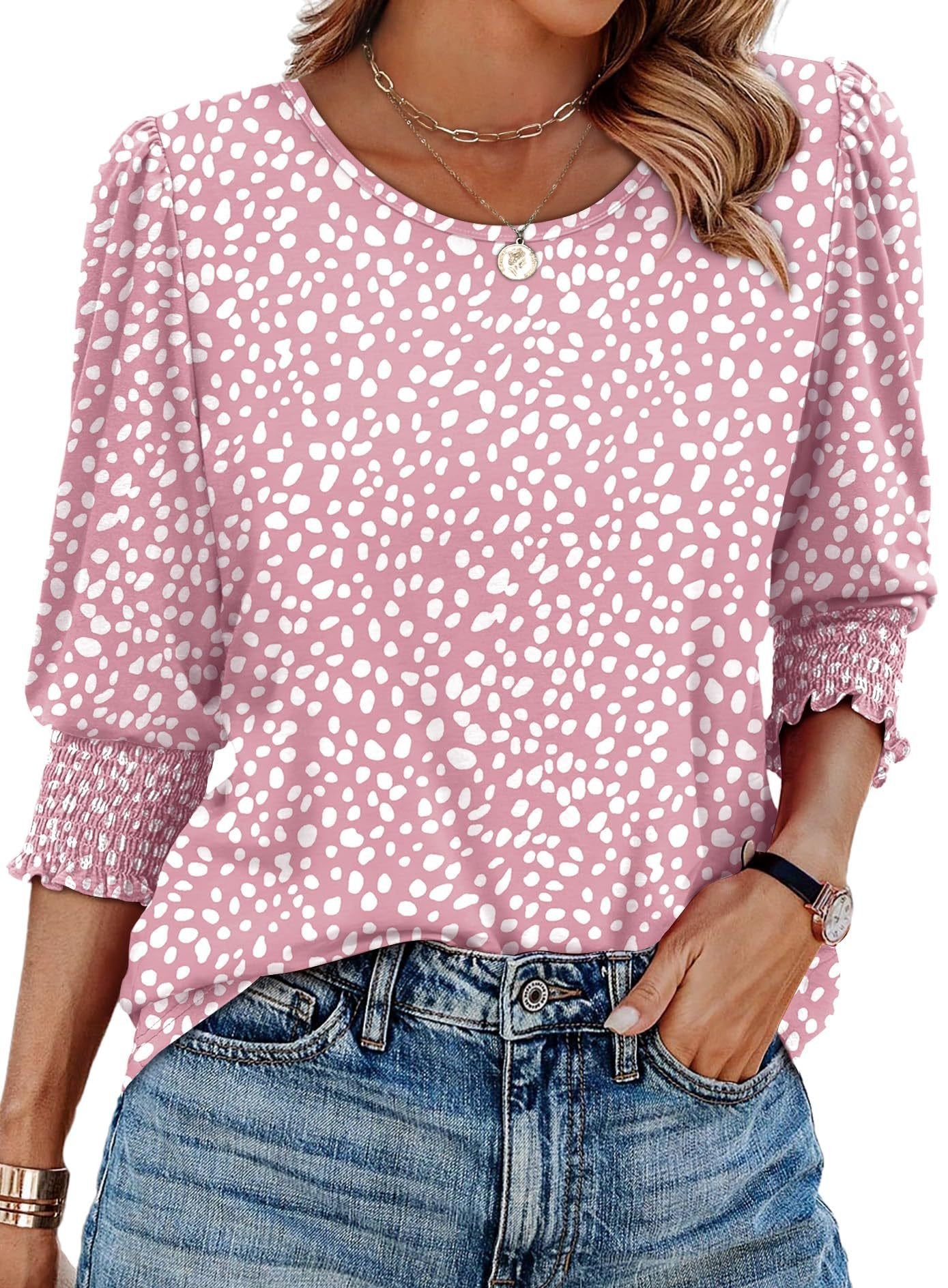 🔥Uitverkoop 50% KORTING💝✨Damesblouse met 3/4 mouwen en gesmokte manchetten