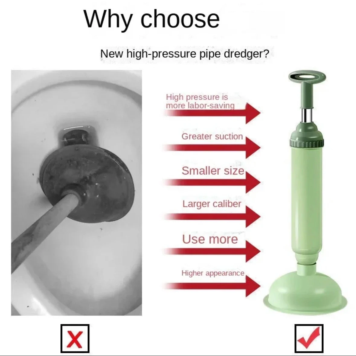 💎 Huishoudelijke hogedruk ontstopper voor het toilet – Verstoppingen direct verholpen, geen chemicaliën, geen gedoe!