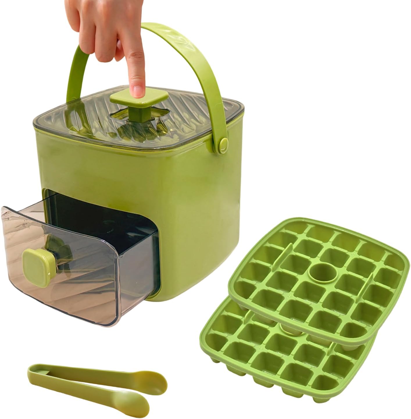 🔥Zomer essentials🔥Ice Cube -dienblad met deksel en bak, ijsbakken voor vriezer, flexibele ijsblokjesbakken
