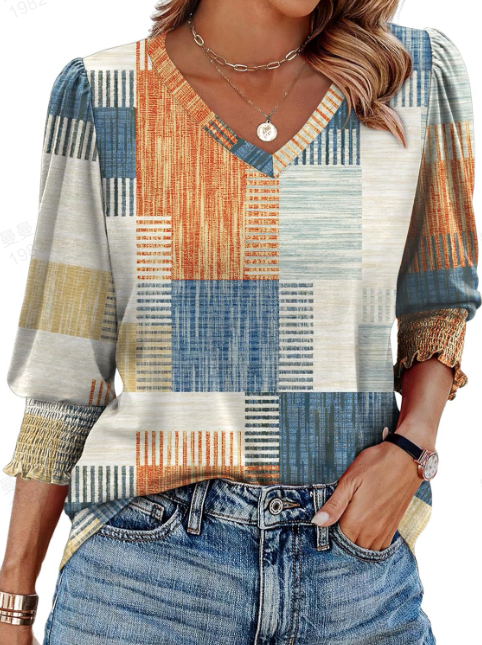 🔥Uitverkoop 50% KORTING💝✨Damesblouse met 3/4 mouwen en gesmokte manchetten