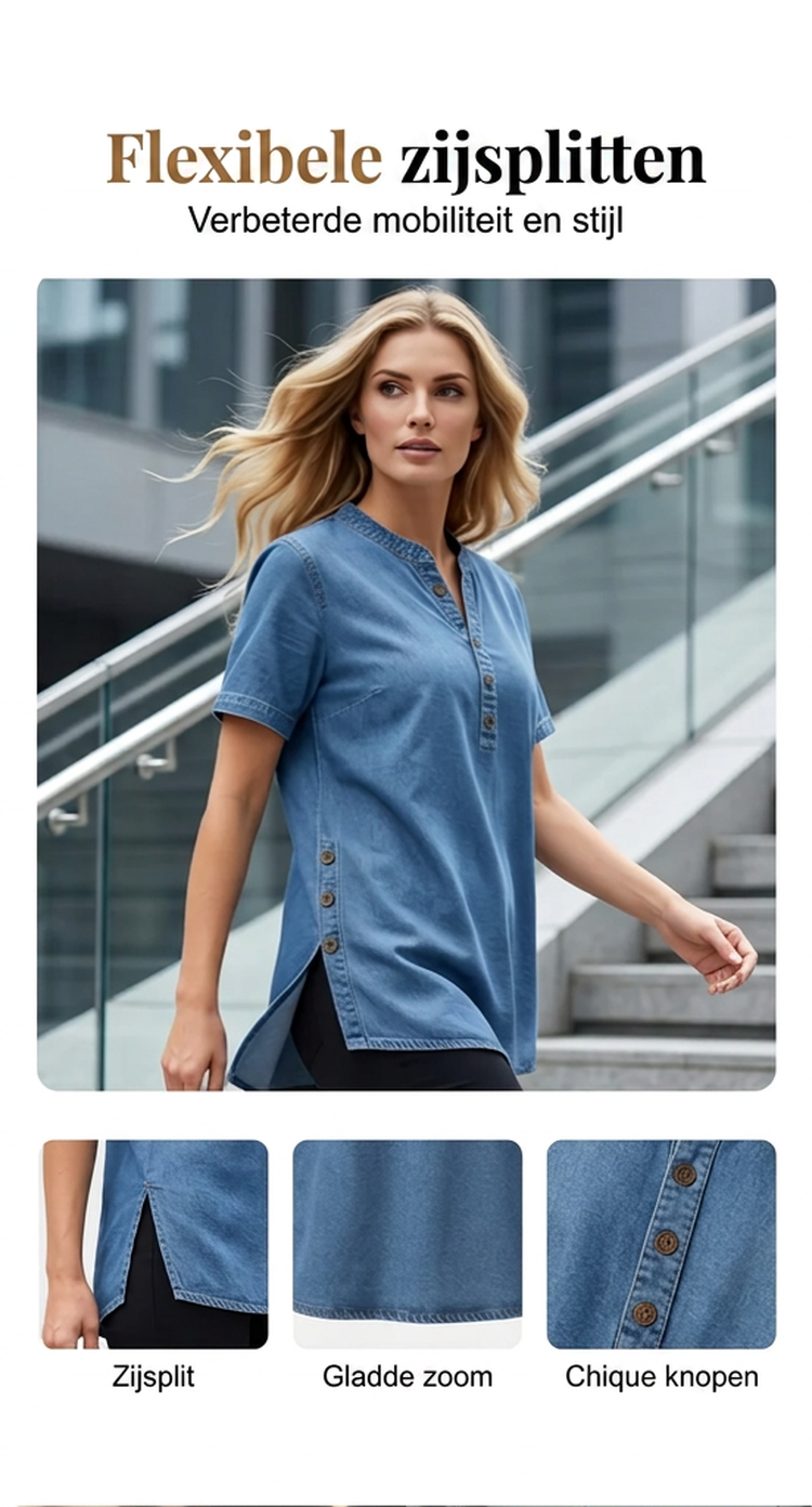 💥⏰TIJDELIJK KORTING 50%👖Dames Kwalitatieve mengstof Denim Tuniek✨V-hals los passend voor dagelijks dragen