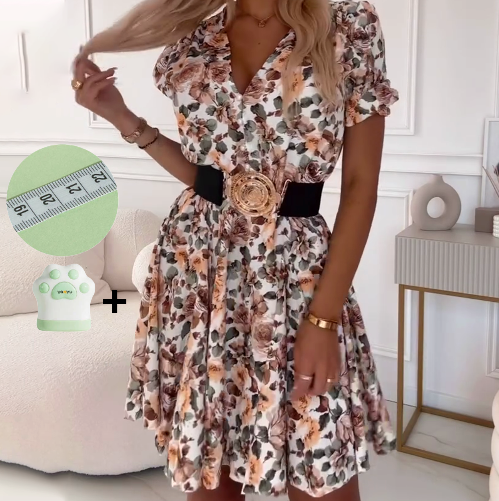 🔥2025 Hot Sale🔥Mini jurk met bloemenprint en V-hals voor dames