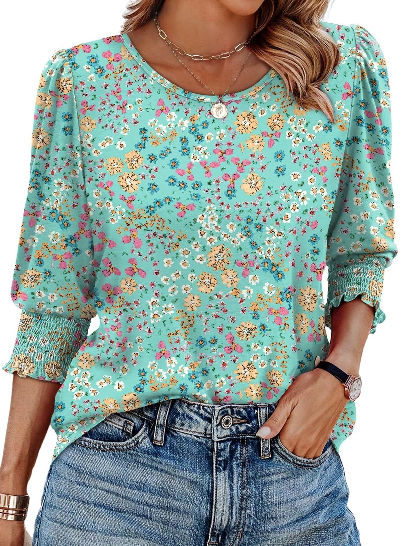🔥Uitverkoop 50% KORTING💝✨Damesblouse met 3/4 mouwen en gesmokte manchetten