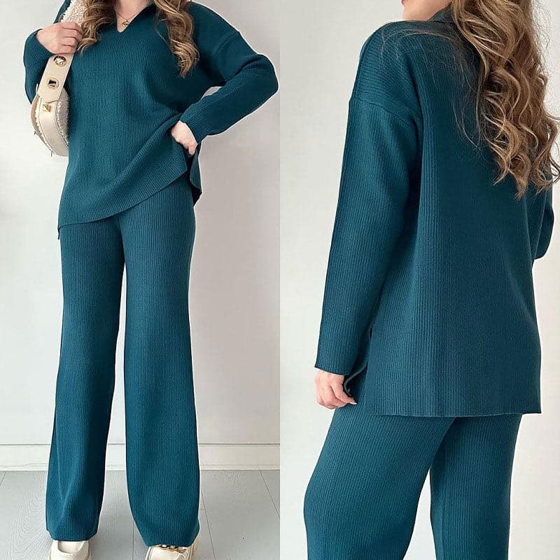 š„Nieuw V-hals Casual Split Gebreide Tweedelige Set