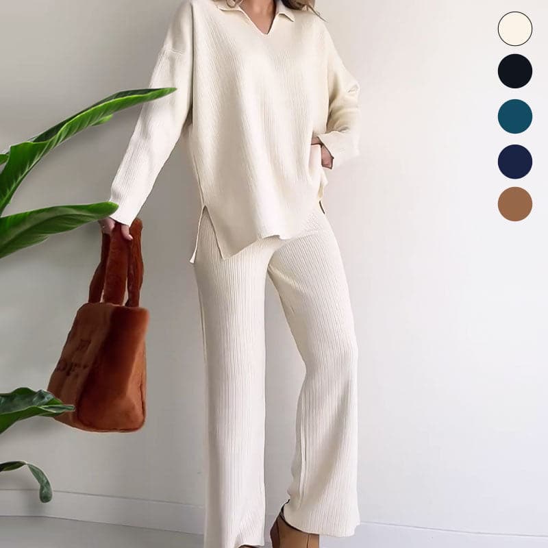 š„Nieuw V-hals Casual Split Gebreide Tweedelige Set