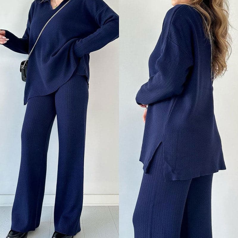 š„Nieuw V-hals Casual Split Gebreide Tweedelige Set