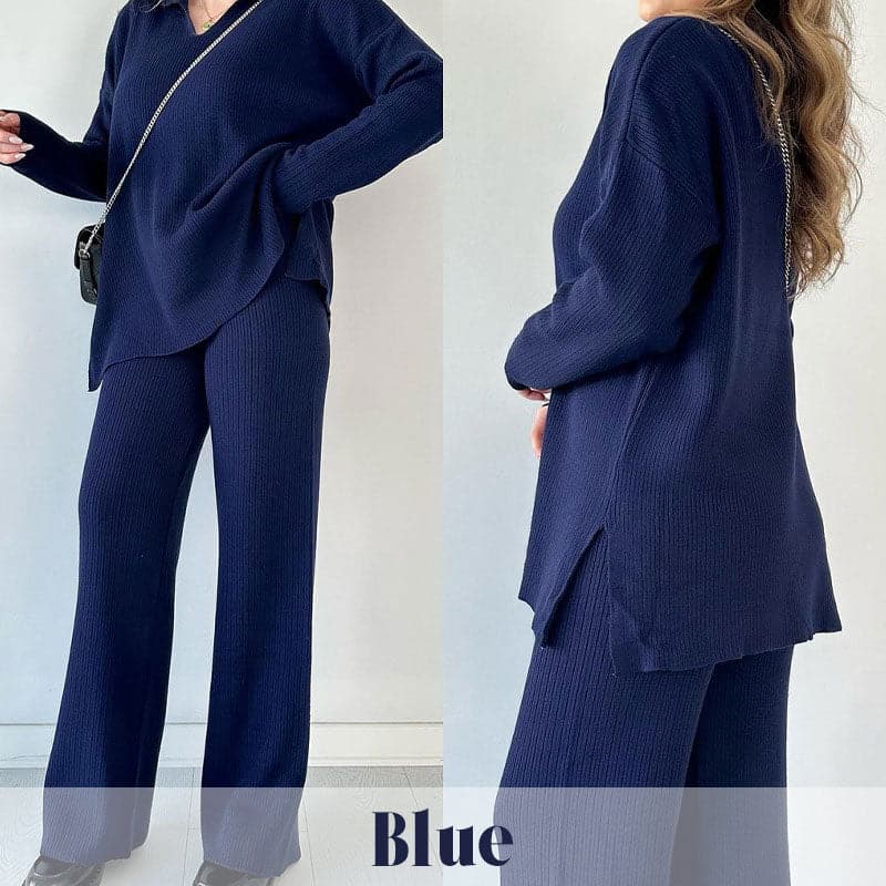 š„Nieuw V-hals Casual Split Gebreide Tweedelige Set