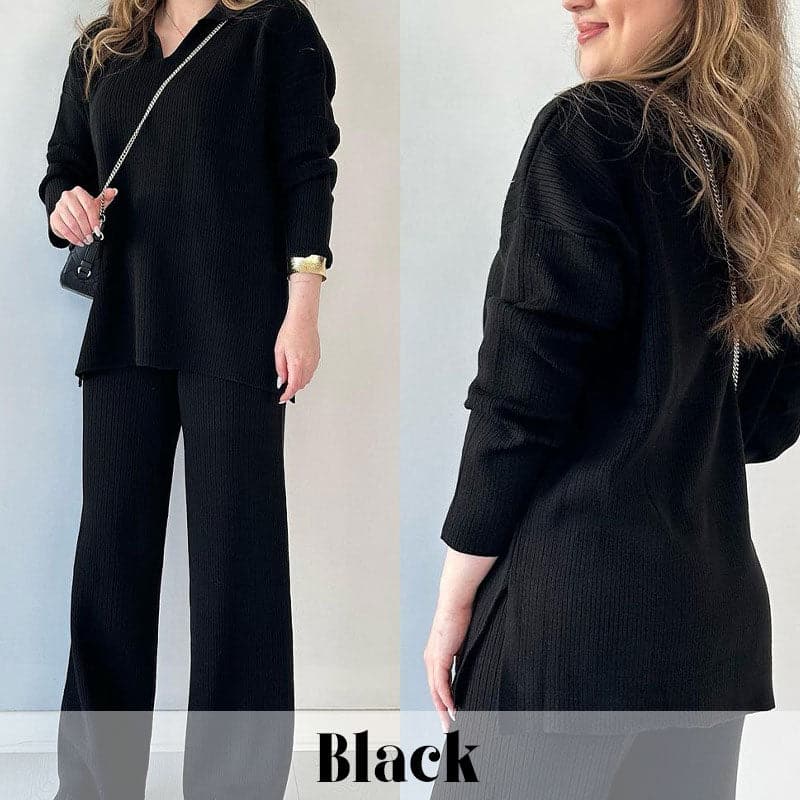 š„Nieuw V-hals Casual Split Gebreide Tweedelige Set