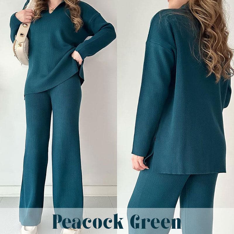 š„Nieuw V-hals Casual Split Gebreide Tweedelige Set