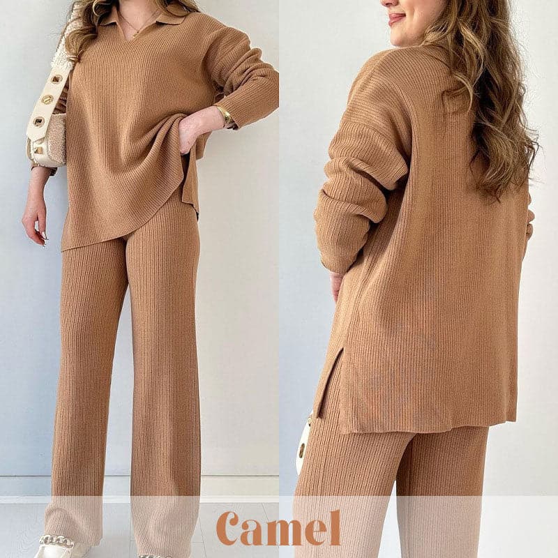 š„Nieuw V-hals Casual Split Gebreide Tweedelige Set
