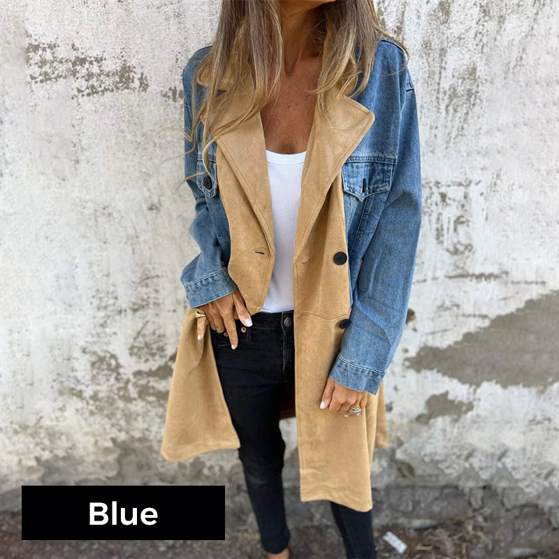 Trenchcoat van middellange lengte met stiksels in Denim Jean