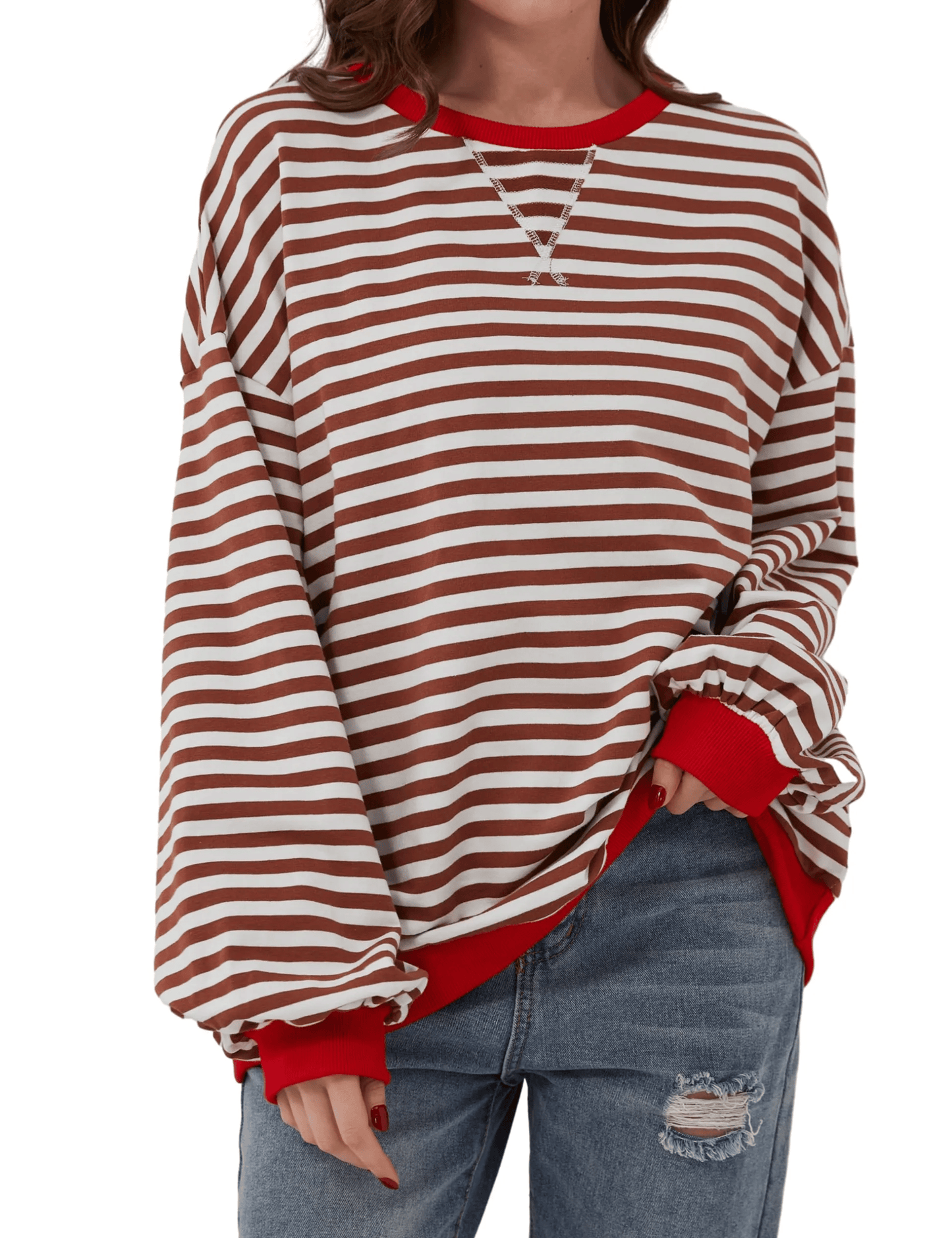 OVERSIZED GESTREEPTE DAMESTRUI MET LANGE MOUWEN