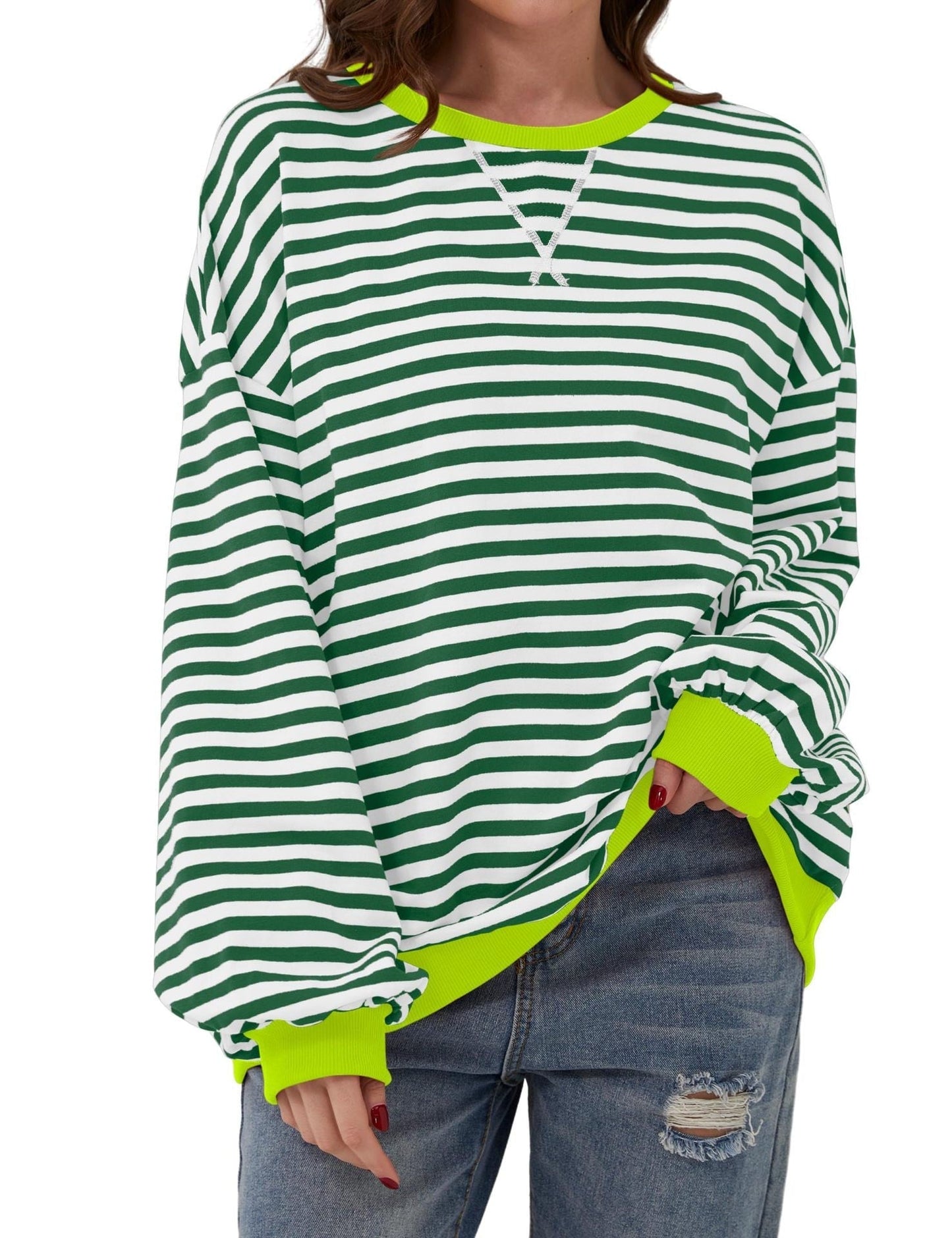 OVERSIZED GESTREEPTE DAMESTRUI MET LANGE MOUWEN