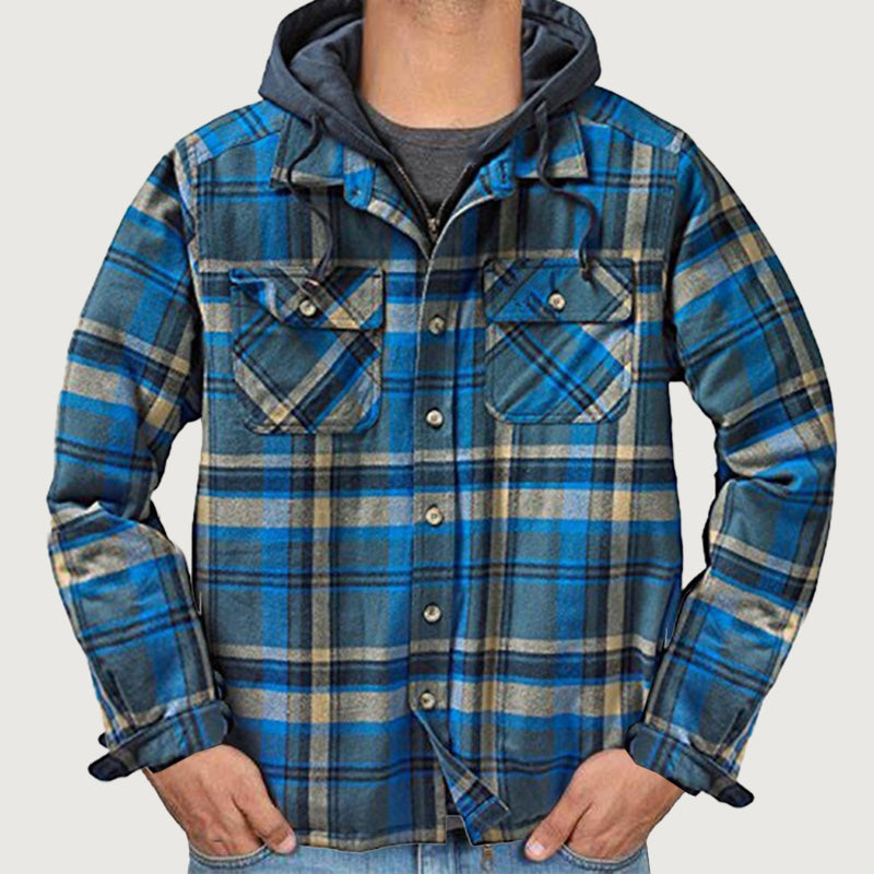 Quilted gevoerde plaid jas met capuchon voor heren