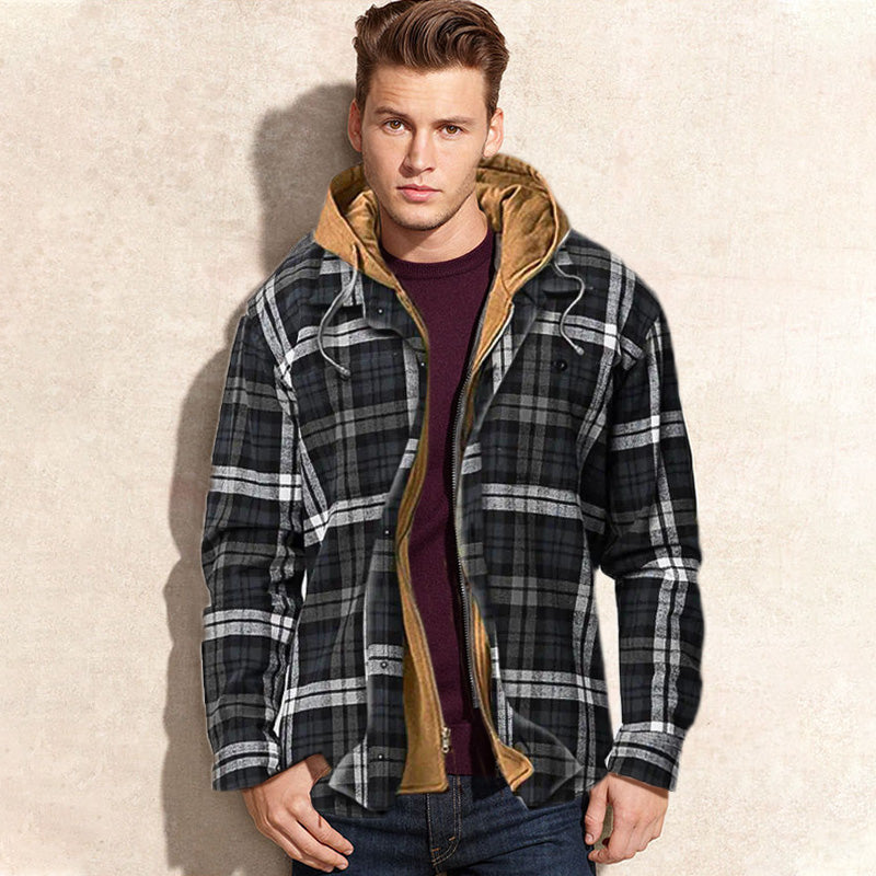 Quilted gevoerde plaid jas met capuchon voor heren