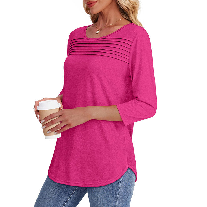 Dames-Pleated Detail 3/4-Armel-Casual-Shirt