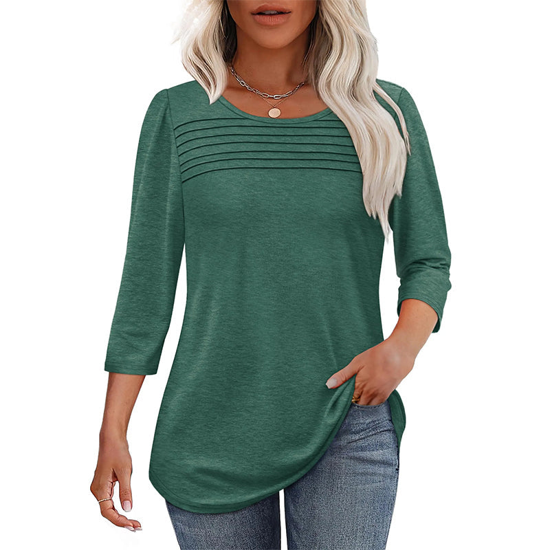 Dames-Pleated Detail 3/4-Armel-Casual-Shirt