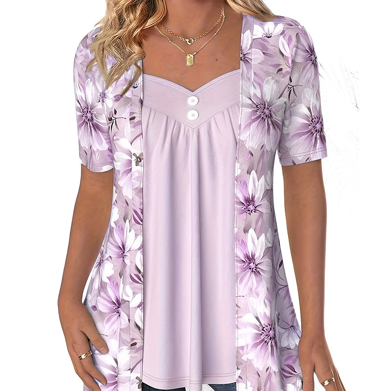 🌈2025 Nieuwe producten – 50% KORTING!❤️Onregelmatige gebloemde patchwork top voor dames