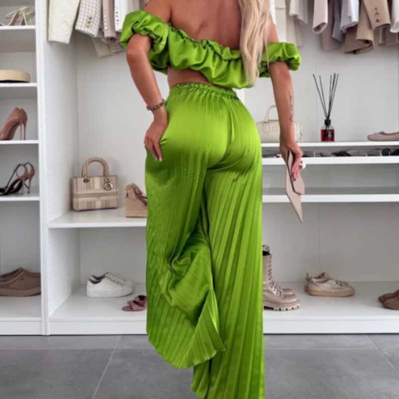 Dames Sexy Effen Kleur Top Wijde Benen Broek Tweedelige Set