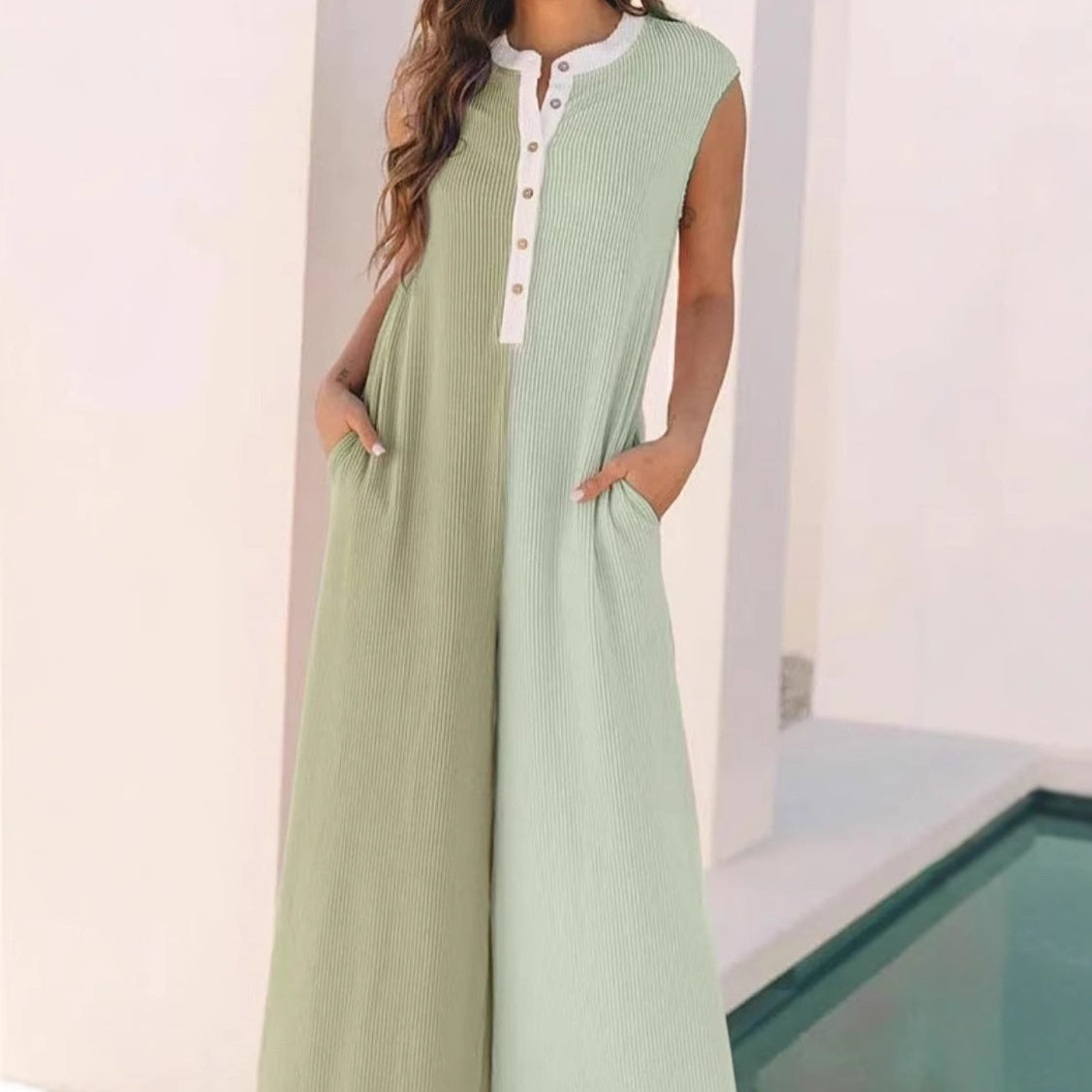 Casual jumpsuit voor dames met wijde pijpen en colour block-patroon