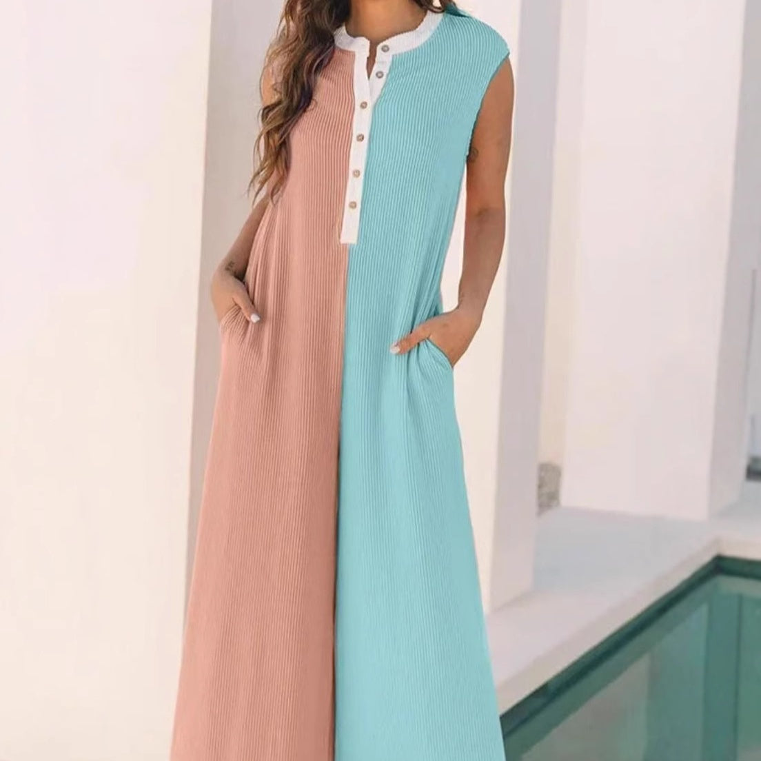Casual jumpsuit voor dames met wijde pijpen en colour block-patroon
