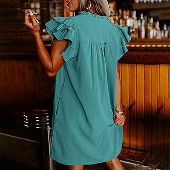 Dames casual V-hals jurk met ruches en plooien