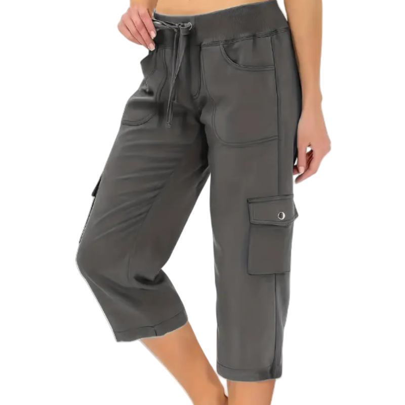 Effen damesbroek met hoge taille en koord, 3/4 lang