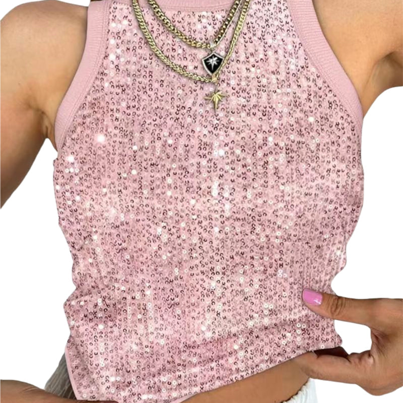 Sequin ronde hals slim fit tanktop