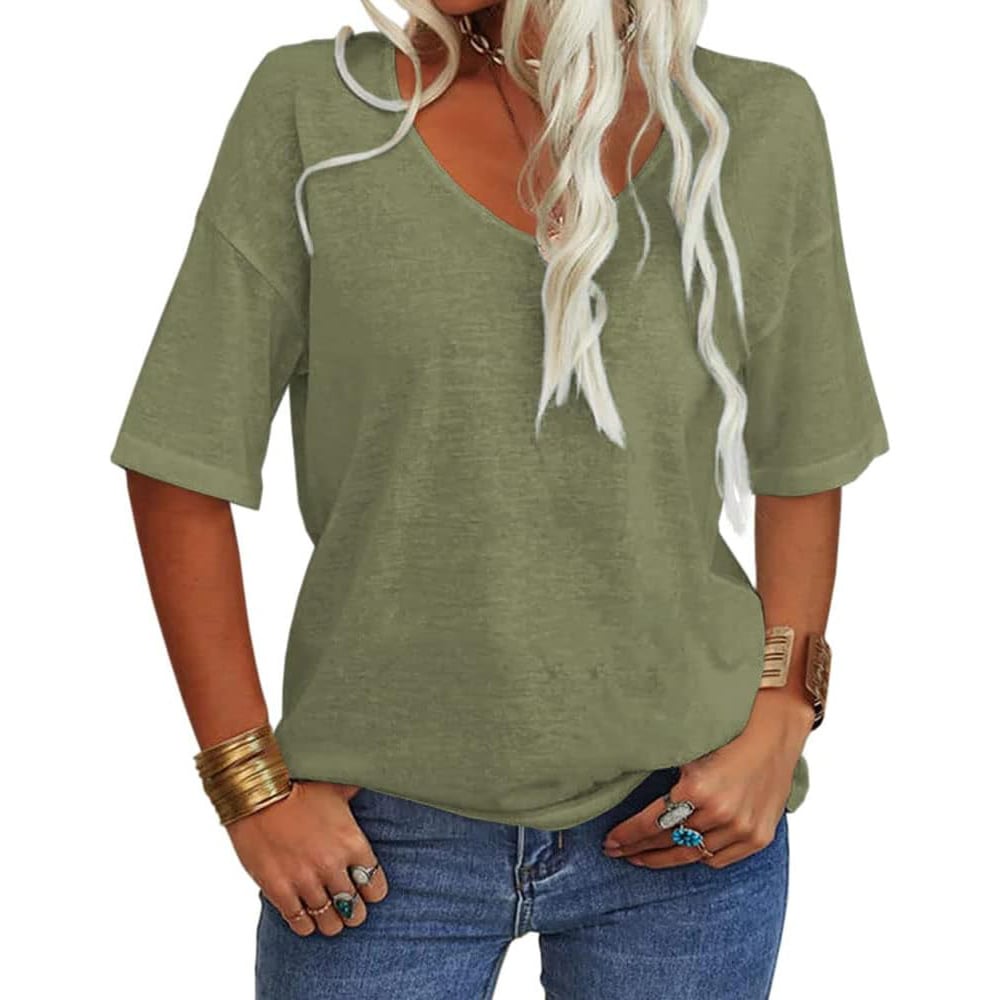 💖Tijdelijke korting - 49% korting💖Effen V-hals T-shirt voor dames
