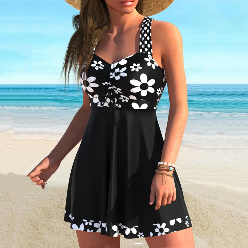 Dames zwemjurk met print, zonder mouwen en met ingebouwde short