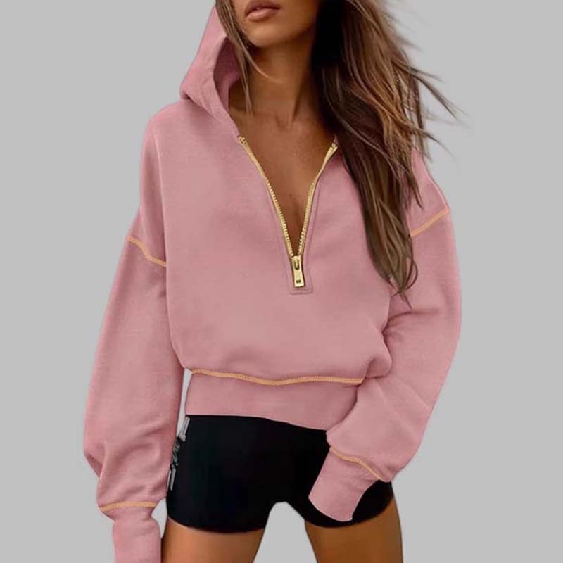 Dames sweatshirt met capuchon en halve ritssluiting