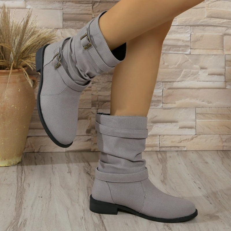 Denim enkellaarzen met gesp voor dames