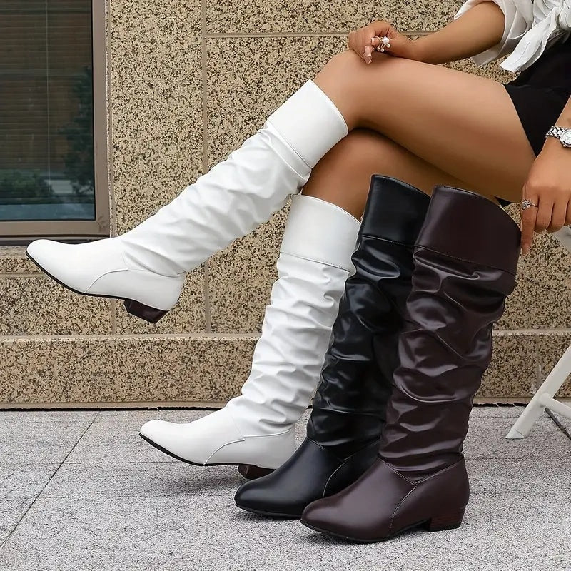 ✨ Slouchy geplooide hoge laarzen van vrouwen