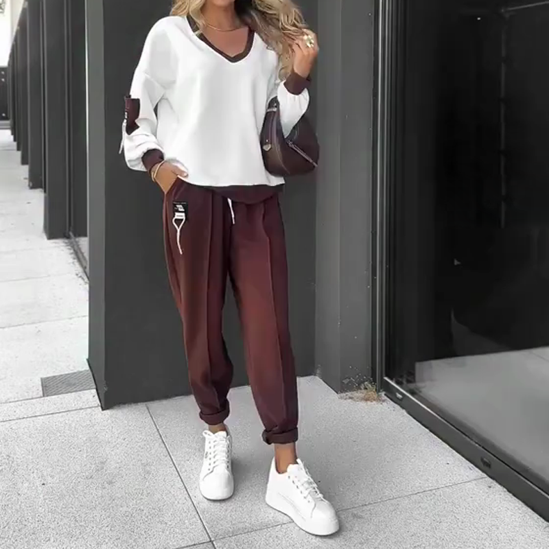 💫Herfstspecials🍁Color-Block Pullover Hoodie & Joggingbroek Set✨Opvallend Design, Comfortabel Voor Alledag!