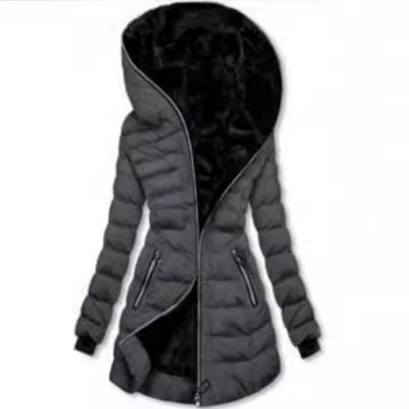Dames winterjas met capuchon en pluche voering