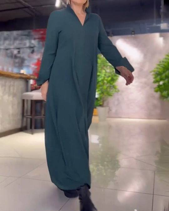 2025 Hot Sale 60% KORTING💕 Losse lange jurk met zijsplit en revers