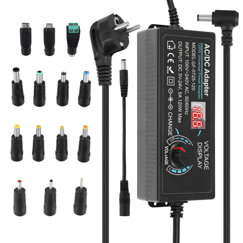 Instelbare universele AC/DC-voedingsadapter 3–24V 3A