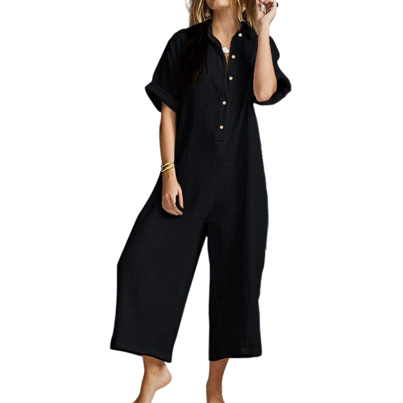 Casual jumpsuit met korte mouwen en wijde pijpen voor dames