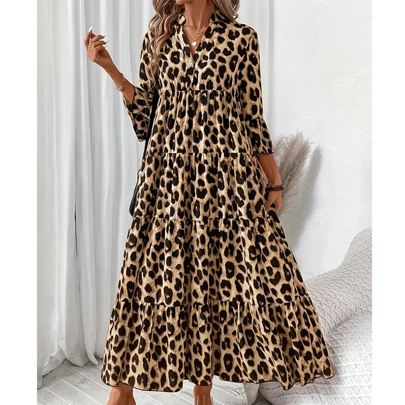 Casual, losvallende maxi-jurk met V-hals en ruches voor dames