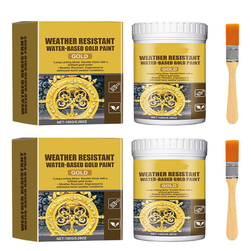🎨🏡Verfset met bladgoudeffect – Watergedragen, weerbestendige metallic goudverf met kwast, ideaal voor meubels, decoratie en doe-het-zelfprojecten buitenshuis