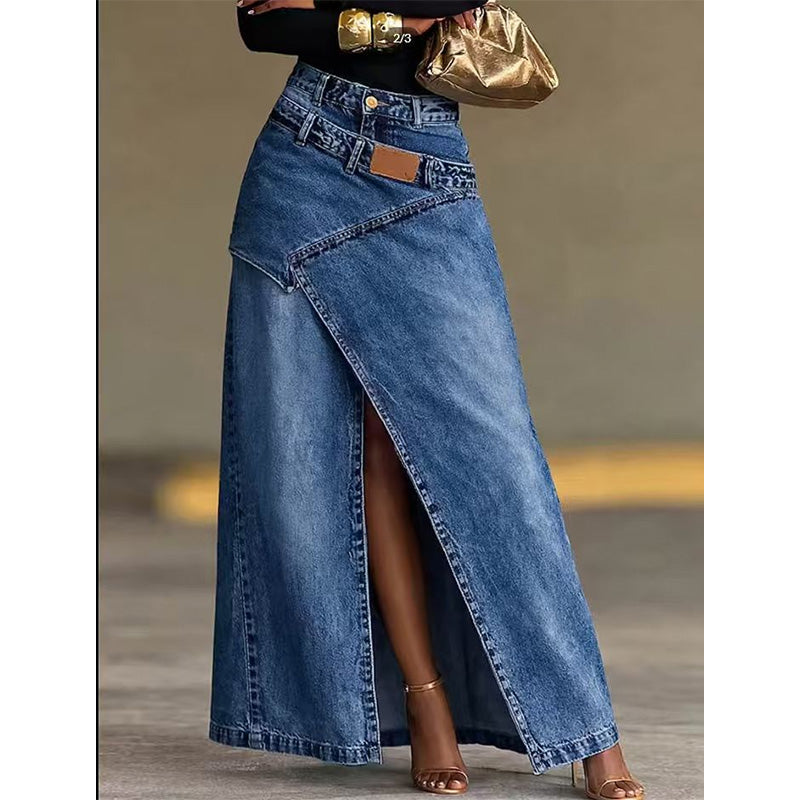 Denim maxi-rok met gelaagde taille voor dames