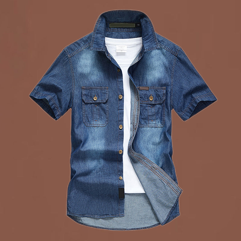 ๐ Heren Casual Denim Kortmouw Overhemd | Zomerhit 2026 โ Vintage Wash & Dubbele Borstzakken