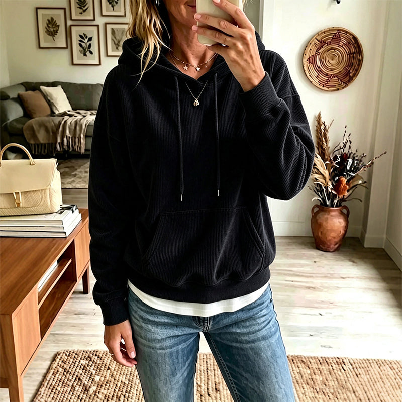 💥 Exclusieve Deal 👕 Dames Corduroy Hoodie met Zakken – Zachte Textuur, Warm Comfort & Trendy Casual Look ✨