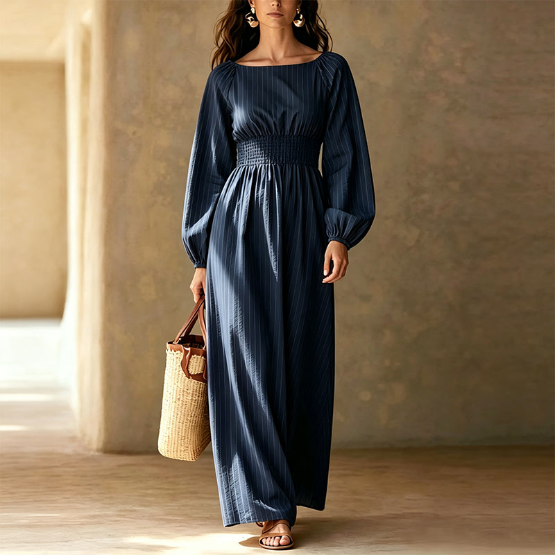 👗Dames maxi-jurk met strepen en elastische taille
