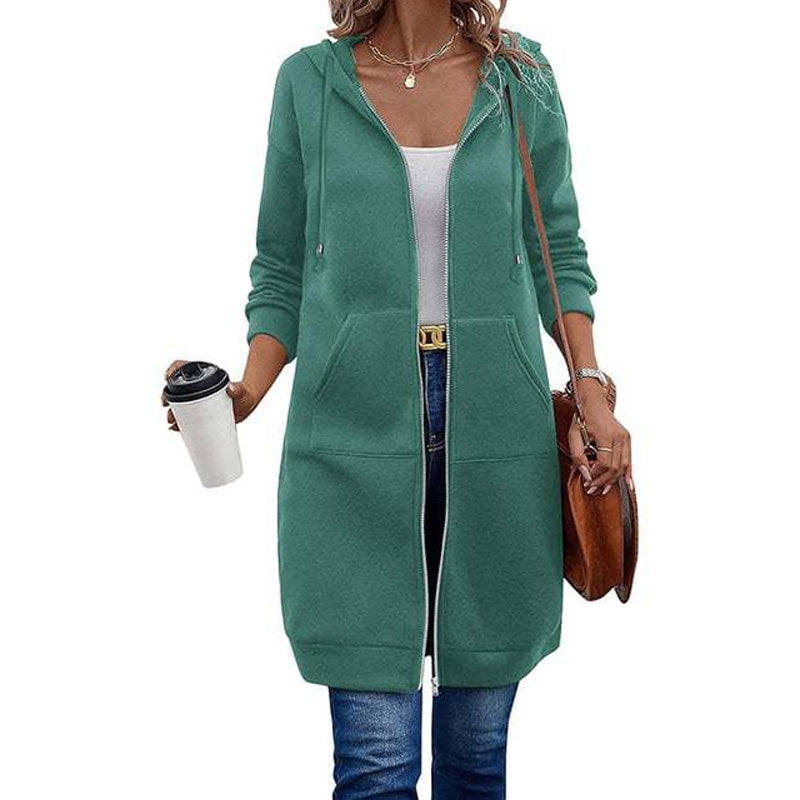 🔥 Tijdelijke Korting ✨ Dames Halflange Hoodiejas met Rits & Zakken 🧥 Comfortabele Pasvorm, Warme Laag & Casual Elegante Look