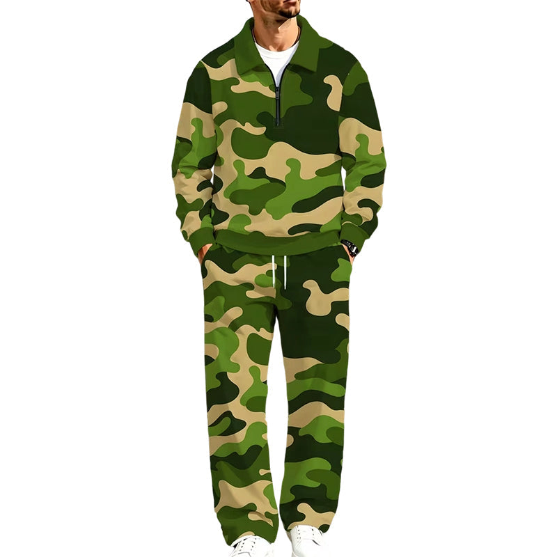 š„Gratis verzendingāļøTrainingspak voor heren: sweater met halve rits en print, en broek