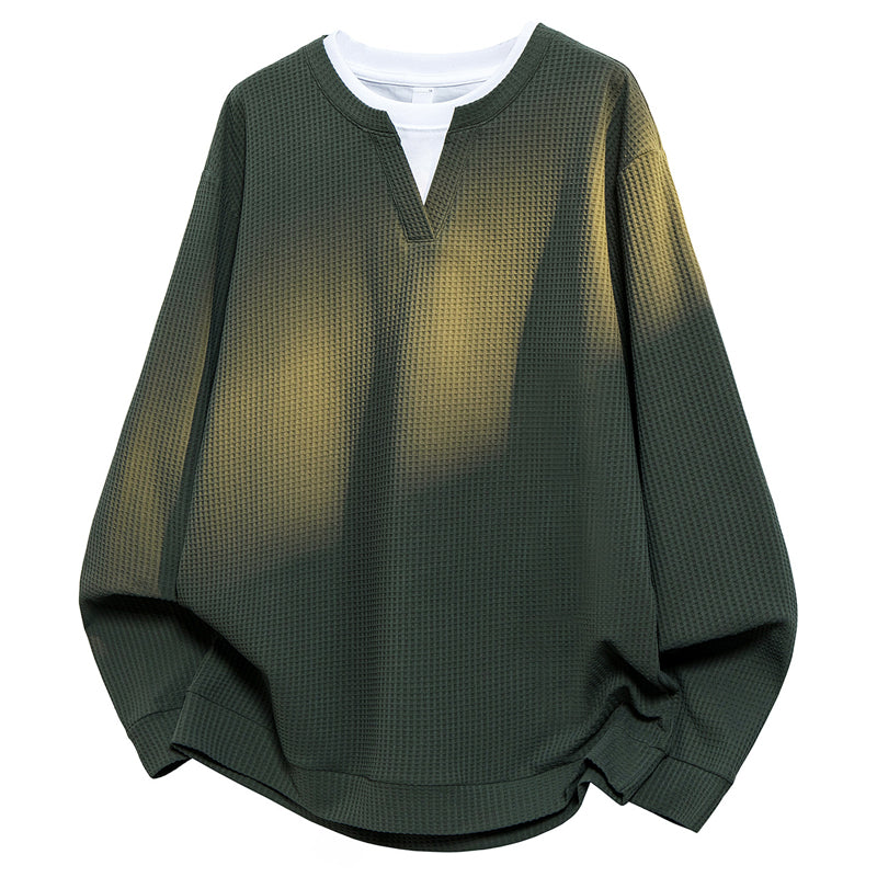 ✨😍Wafelstof heren longsleeve met fake tweedelig design