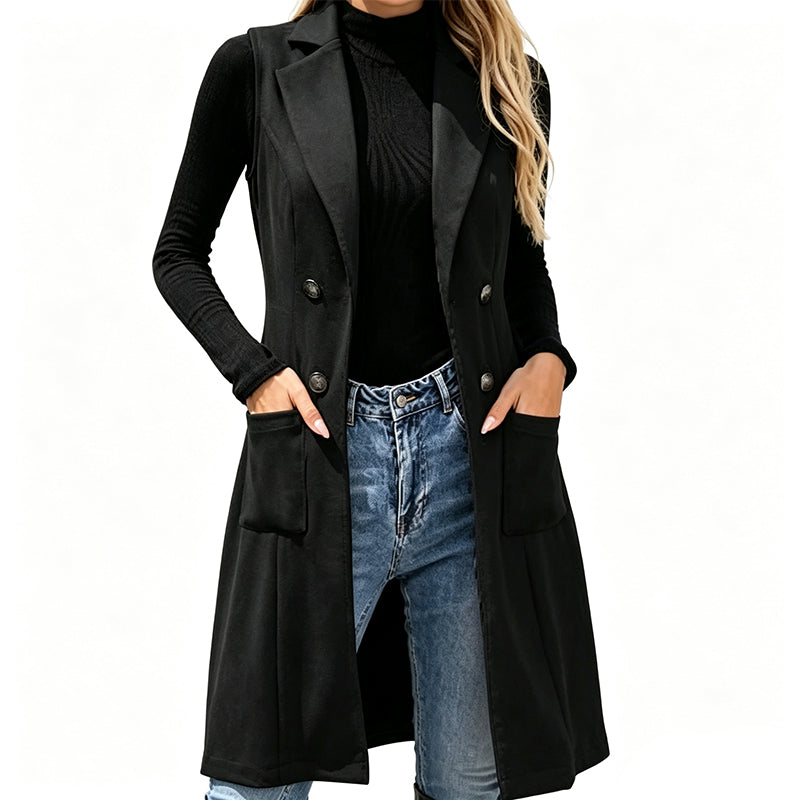 🔥Gratis verzending✈️Dames gilet met knopen en zakken, lang model
