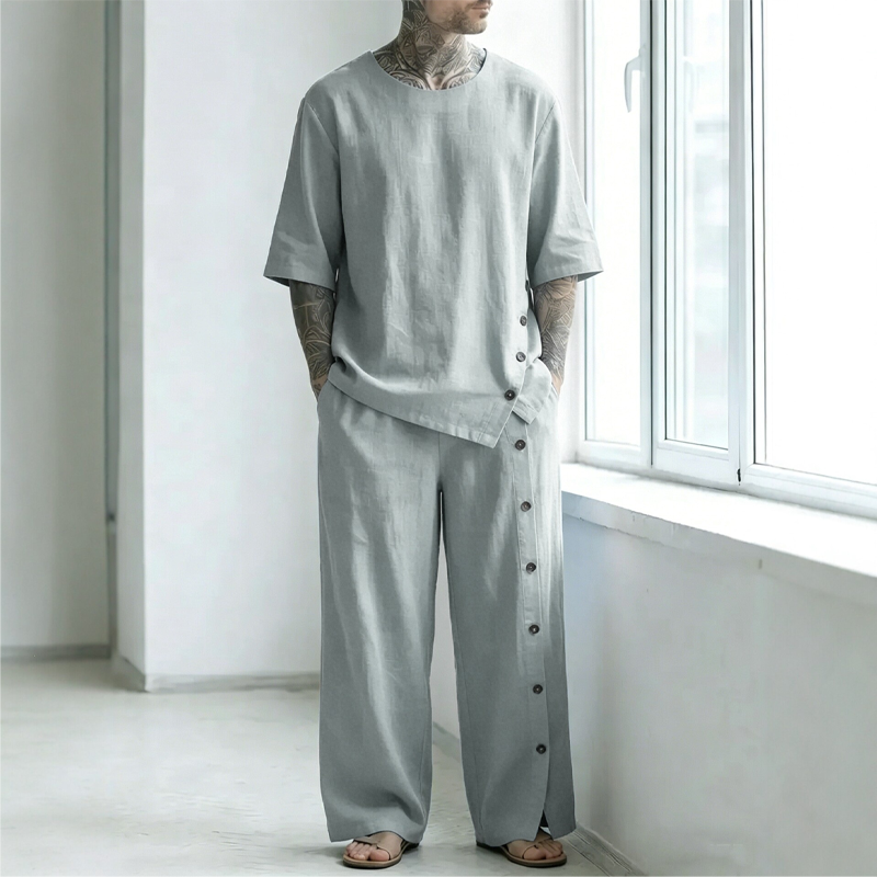 🔥Gratis verzending✈️Tweedelige set met casual overhemd en broek voor heren